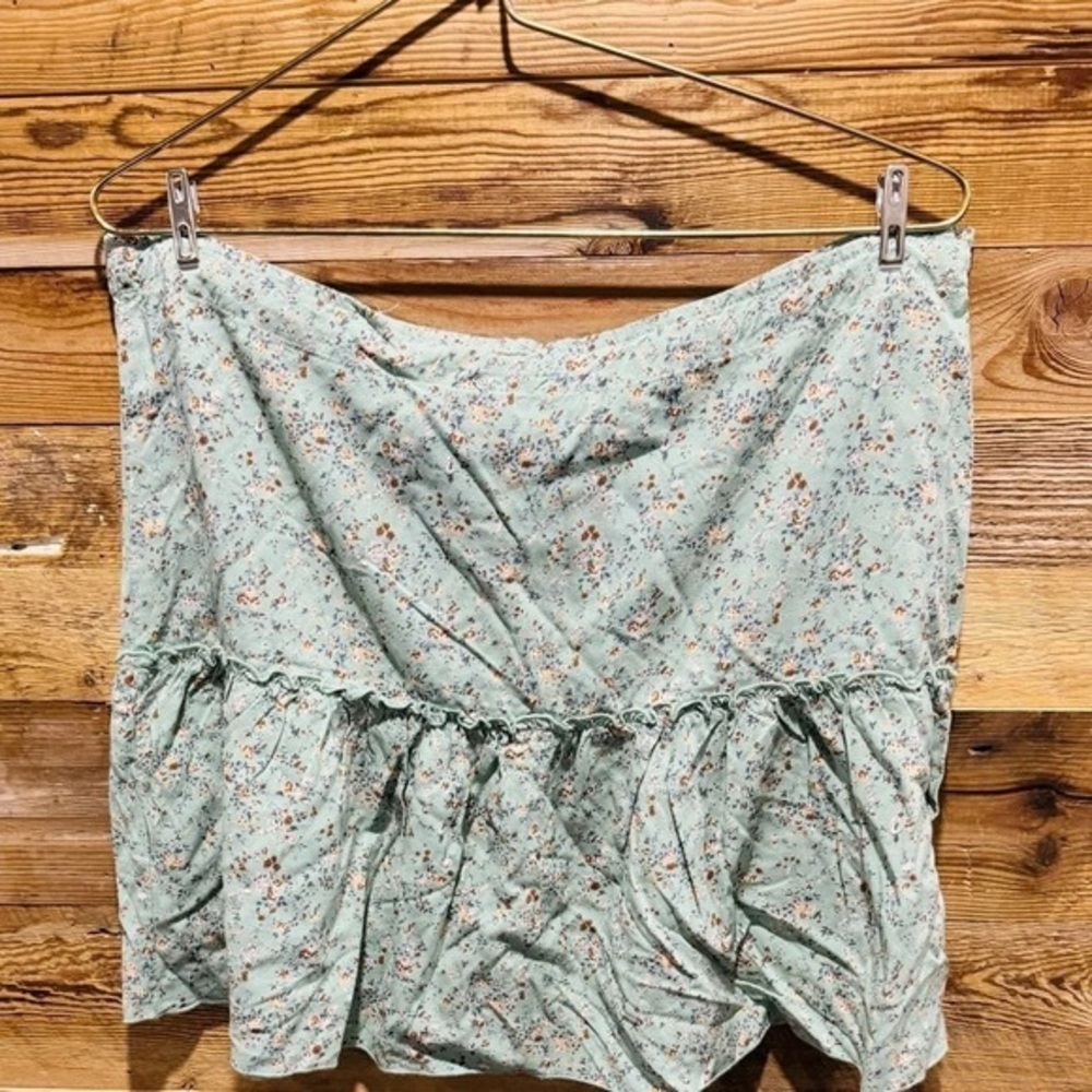 Brandy Melville Green Floral skirt drawstring tier ruffleUSL festival mint pink - Picture 4 of 4